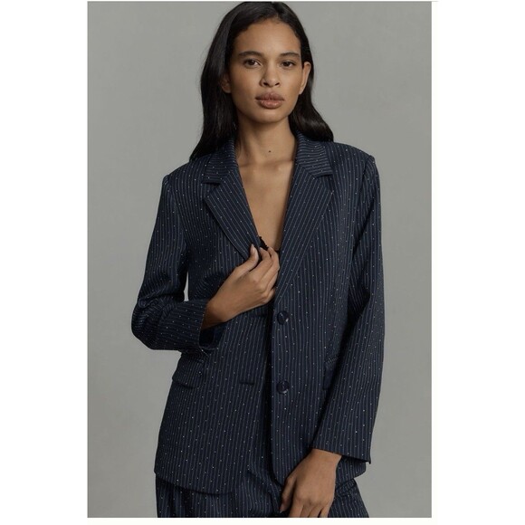 Mare Mare Anthropologie Sparkle Pinstripe Blazer Sz XS Navy NWT - Picture 1 of 10